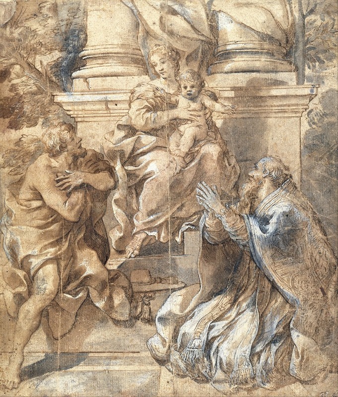 Pietro da Cortona - Madonna and Child, Saint John the Baptist and Pope Stephen