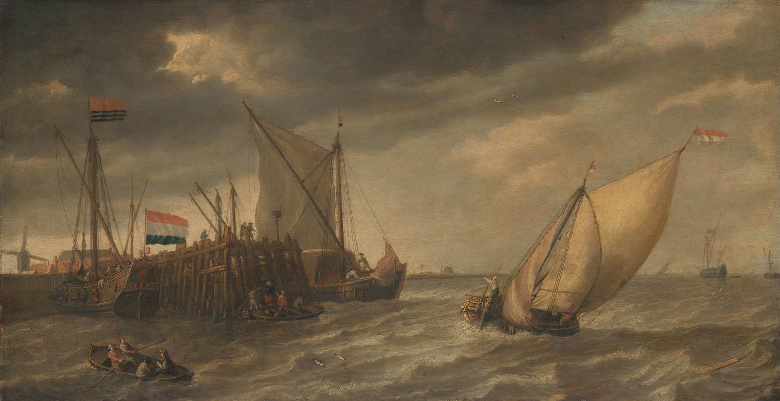 Bonaventura Peeters the Elder - Travellers Disembarking at a Jetty on the Scheldt in Strong Winds