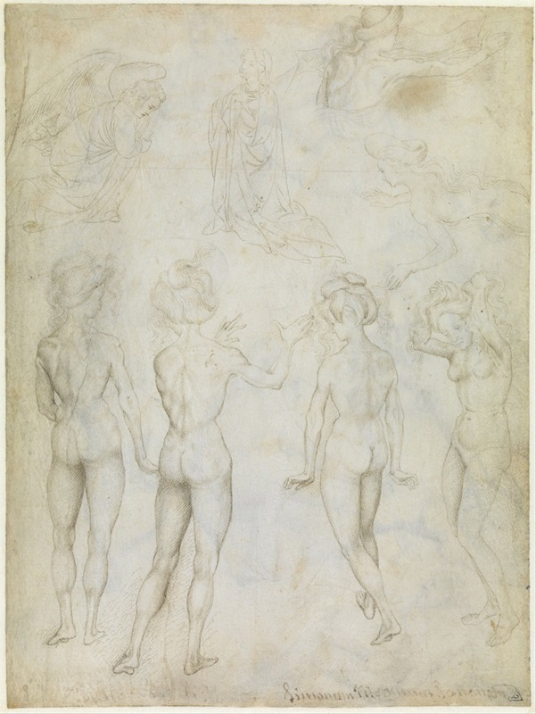 Pisanello - Four Studies of a Female Nude, an Annunciation and Two Studies of a Woman Swimming