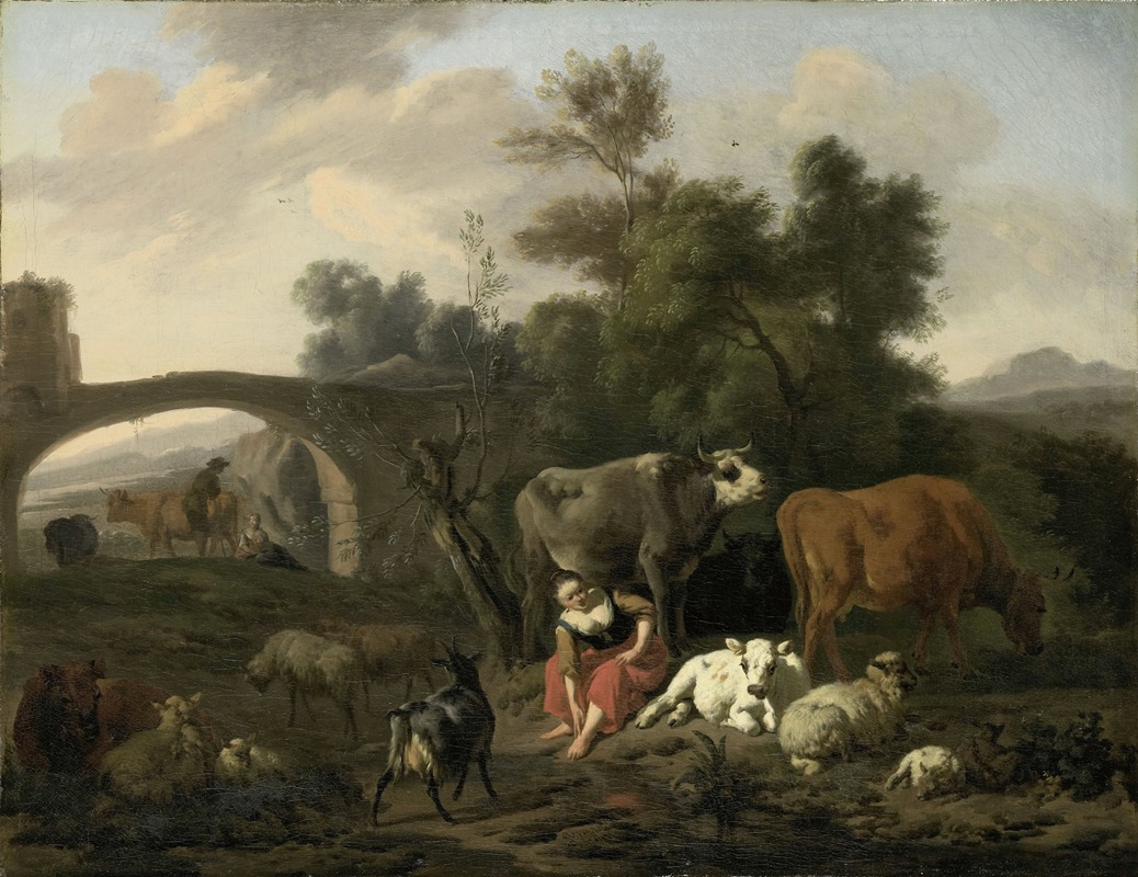 Dirck van Bergen - Landscape with Herdsmen and Cattle