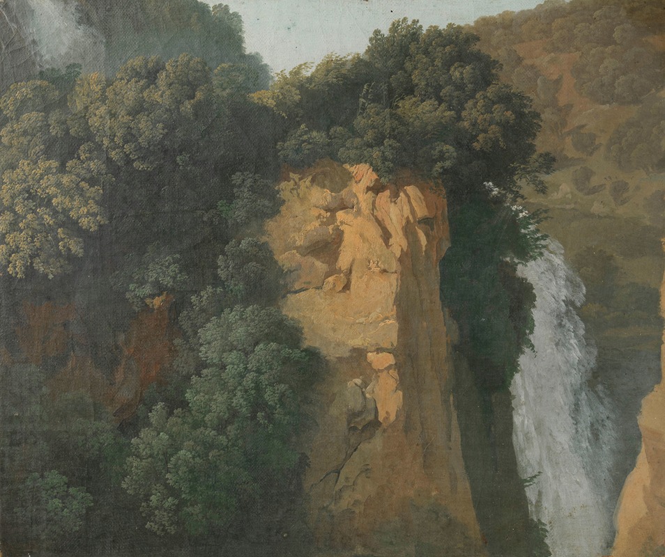 Hendrik Voogd - Overgrown Cliffs with a Waterfall in Italy, perhaps at Tivoli