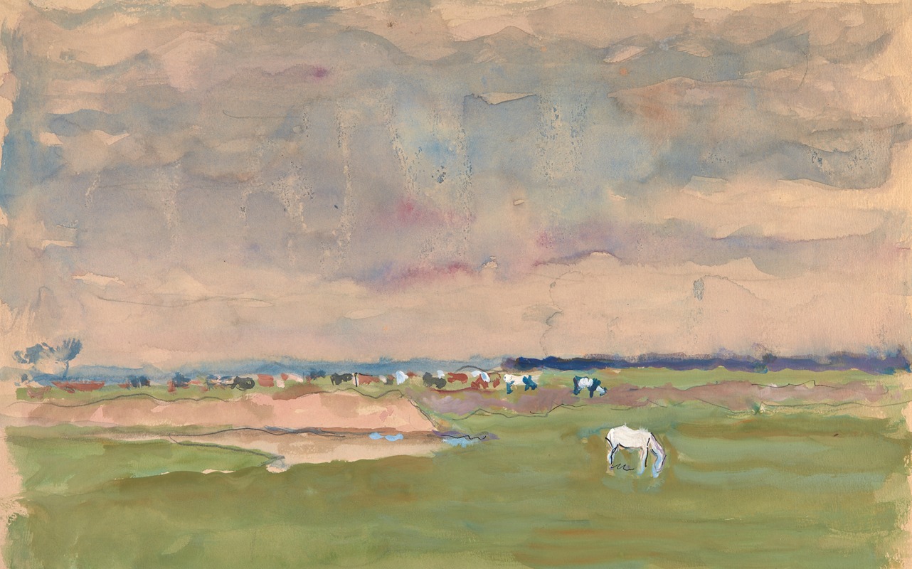 Ivan Ivanec - Pejzaż letni z koniem i krowami na pastwisku
