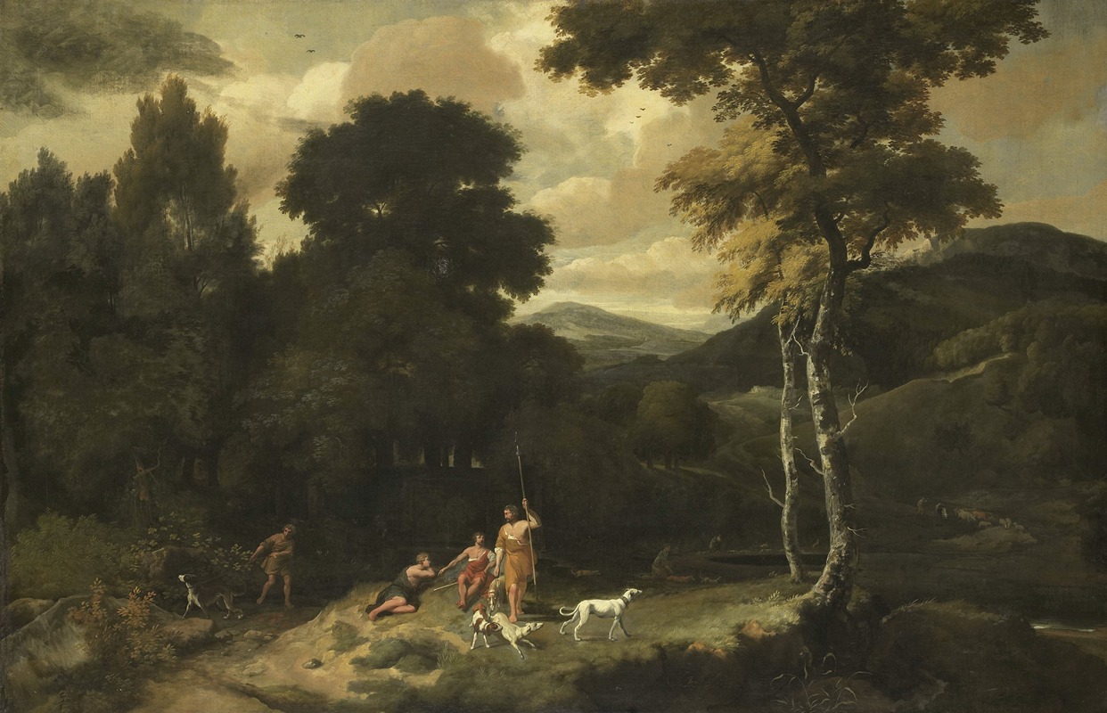 Jacob Esselens - Landscape with Hunters