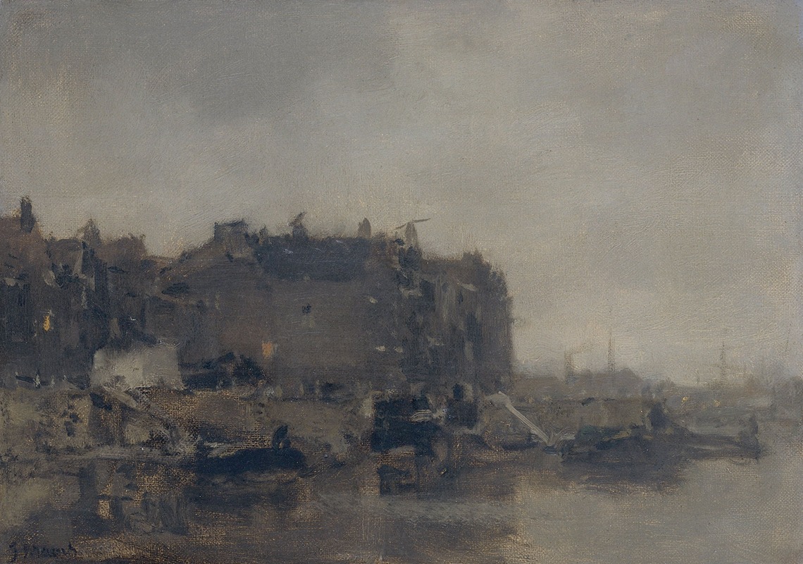 Jacob Maris - Houses on the Prins Hendrikkade, Amsterdam, on a Misty Day