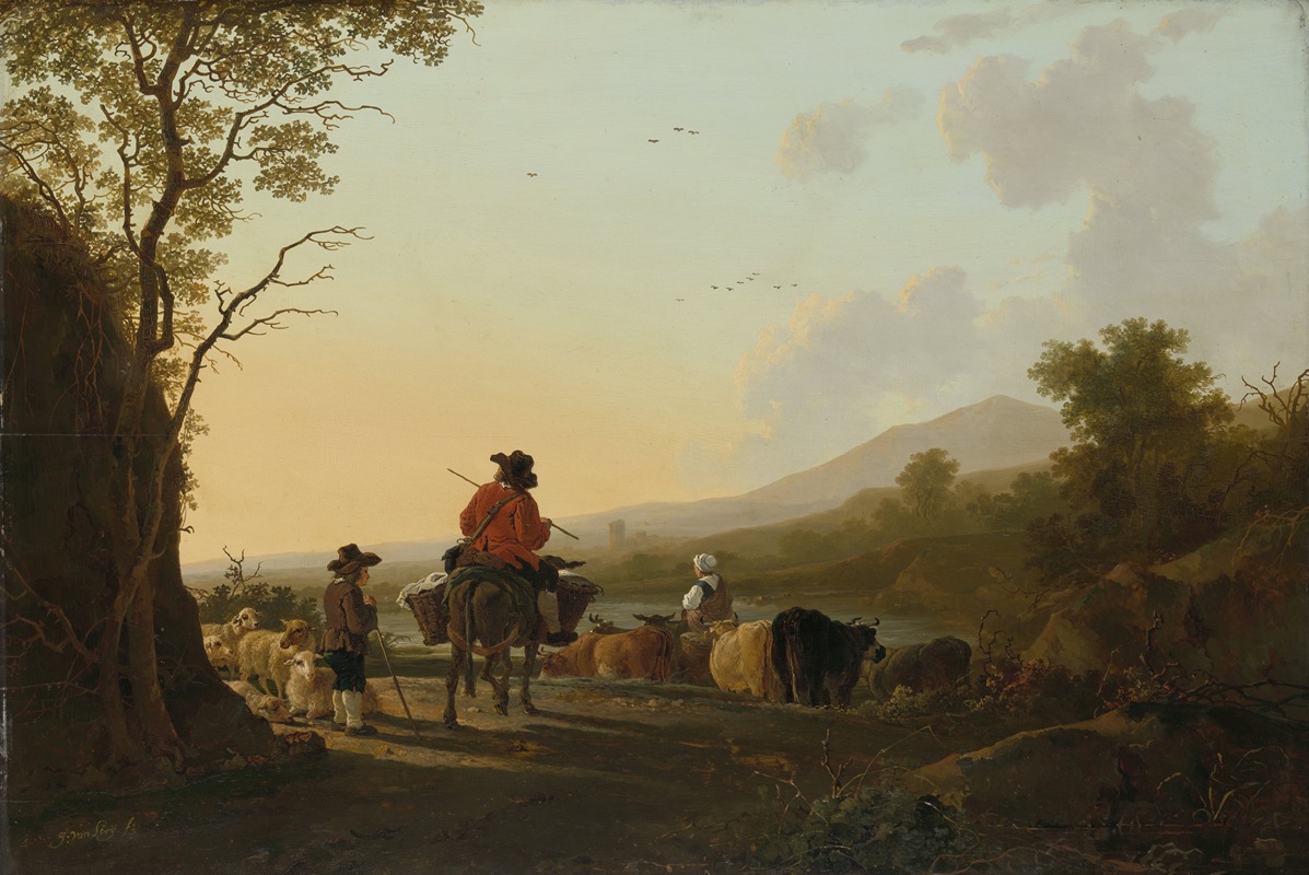 Jacob van Strij - Landscape with Cattle Driver and Shepherd