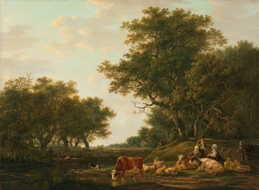 Jacob van Strij - Landscape with Peasants with their Cattle and Anglers on the Water