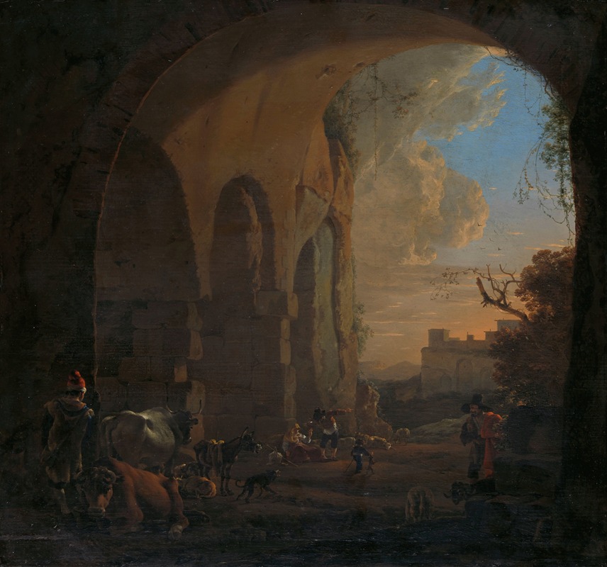 Jan Asselijn - Drovers with Cattle under an Arch of the Colosseum in Rome