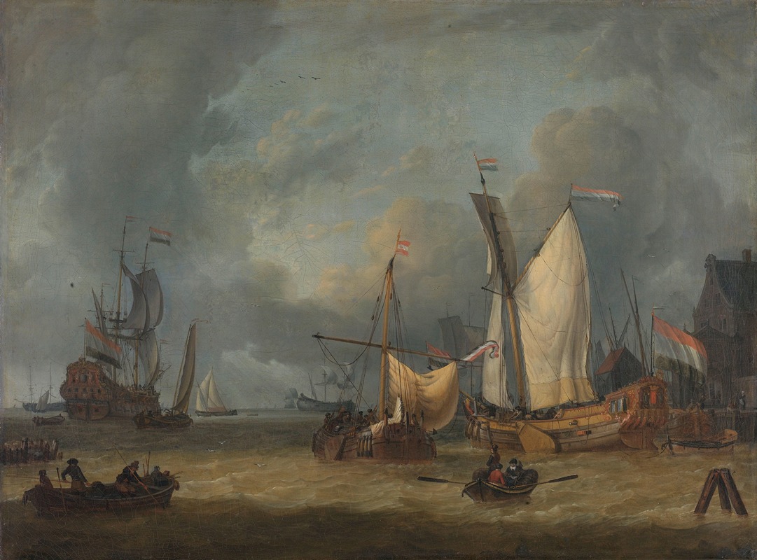 Jan Claesz. Rietschoof - A Storm (Ships in the Harbor in a Stiff Breeze)