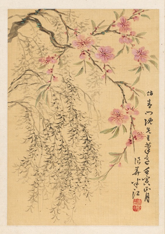 Okada Hankō - Peach Blossoms and Willows