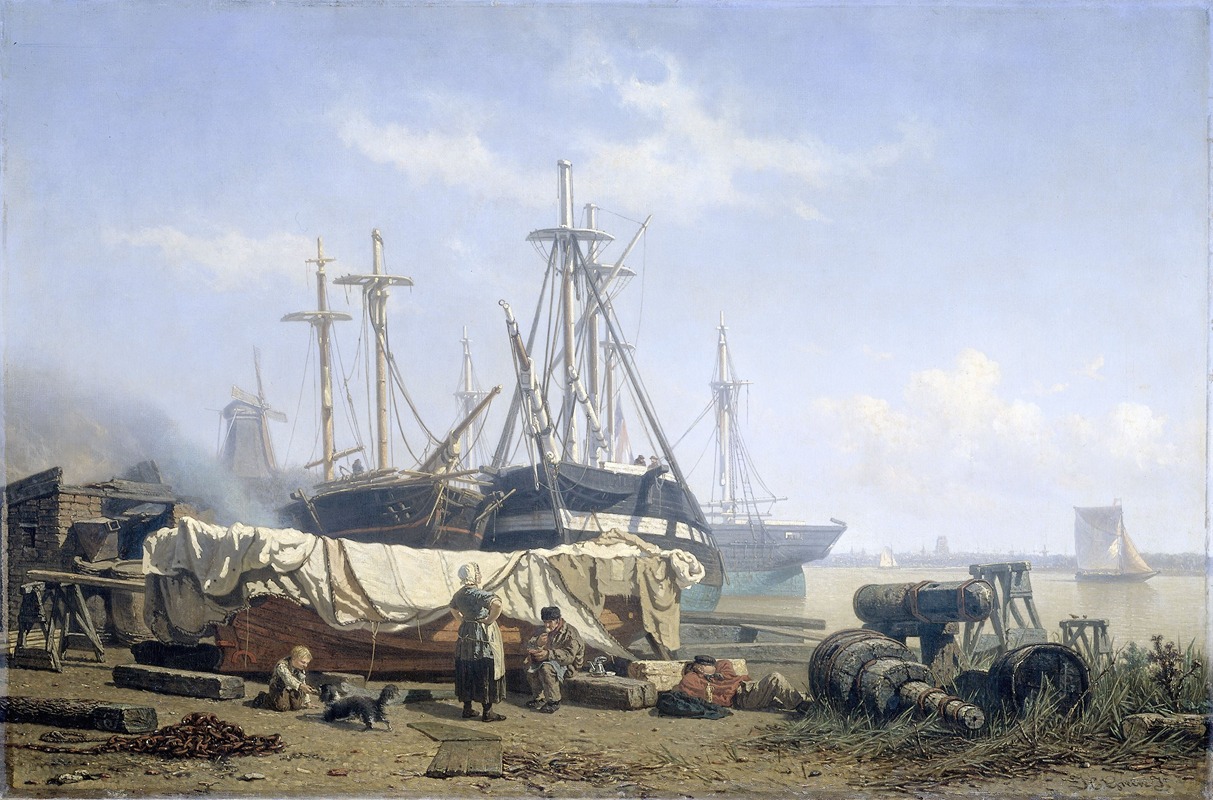 Johan Conrad Greive - Midday break at a Shipyard on the Maas