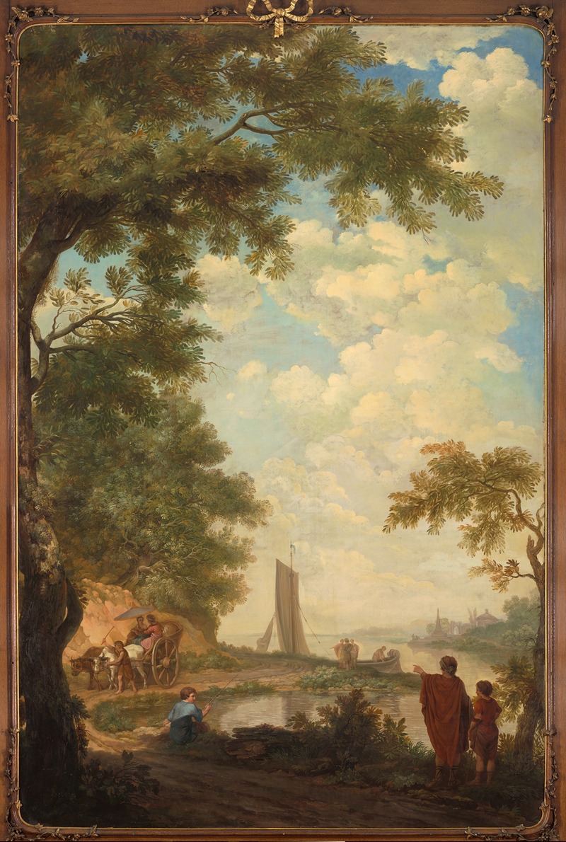 Jurriaan Andriessen - Arcadisch landschap met figuren bij een rivieroever