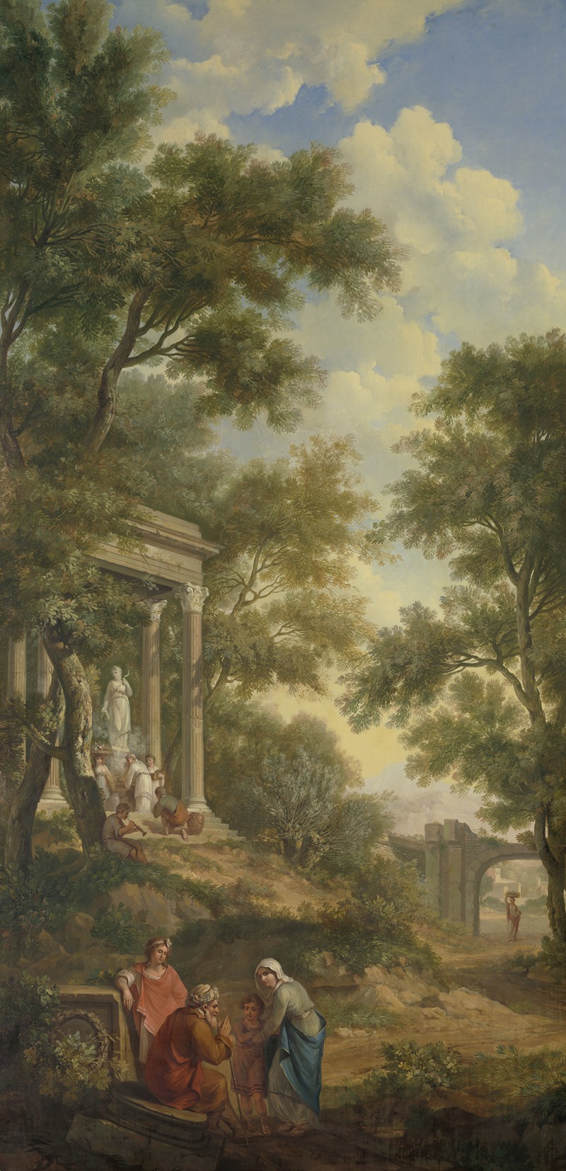 Jurriaan Andriessen - Arcadisch landschap met links een tempel en op de voorgrond een zittende oude man