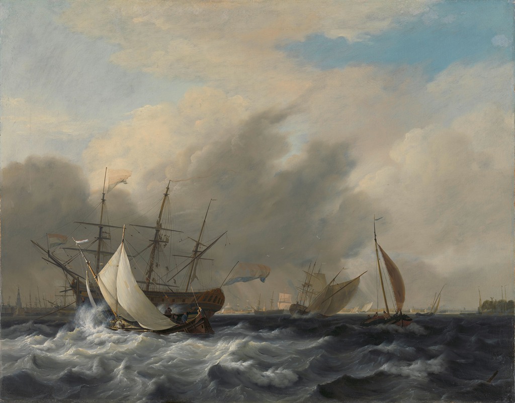 Nicolaas Baur - The Navy’s Man-of-War ‘Amsterdam’off the Westerlaag on Y at Amsterdam