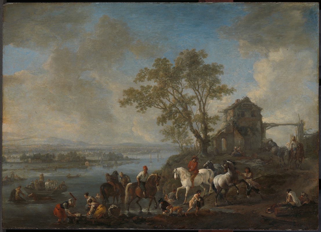 Philips Wouwerman - Horsepond on a River