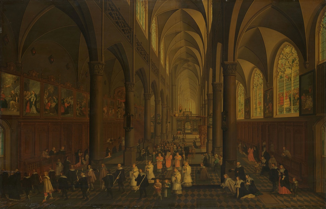 Pieter Neeffs the Elder - The Interior of the Dominican Church (the Sint-Pauluskerk), Antwerp, Looking East, with the Procession of the Holy Sacrament