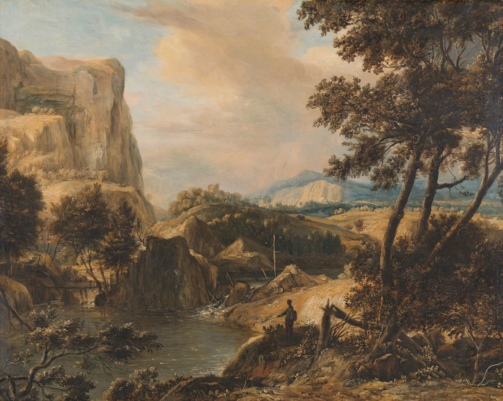 Roelant Roghman - Mountainous landscape with fisherman