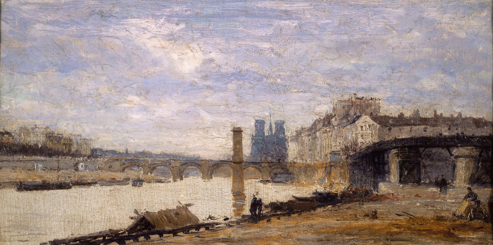 Charles-Emile Cuisin - Le Pont de la Tournelle, l’Ile Saint-Louis et l’Estacade, vus de l’île Louviers.