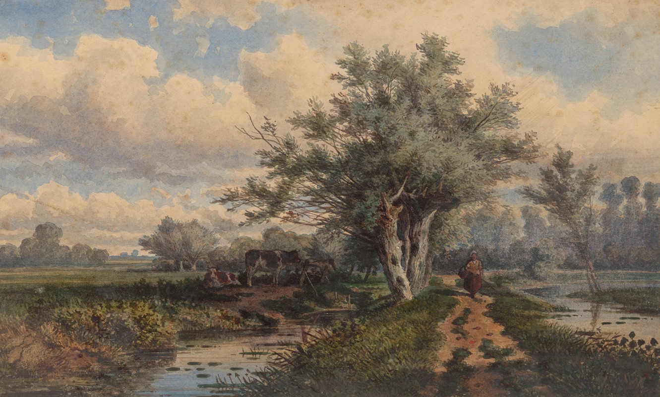 Dirk Van Lokhorst - Landschap met koeien en water