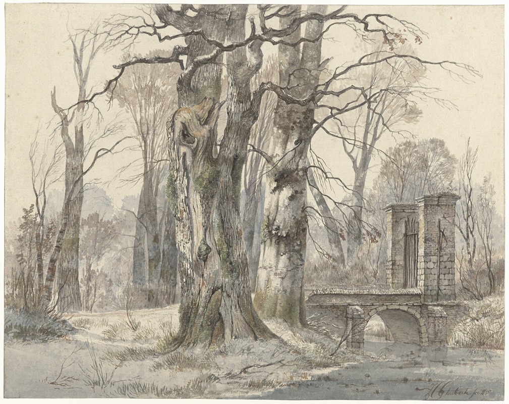 Hendrik Gerrit ten Cate - Winterlandschap met poort tussen bomen