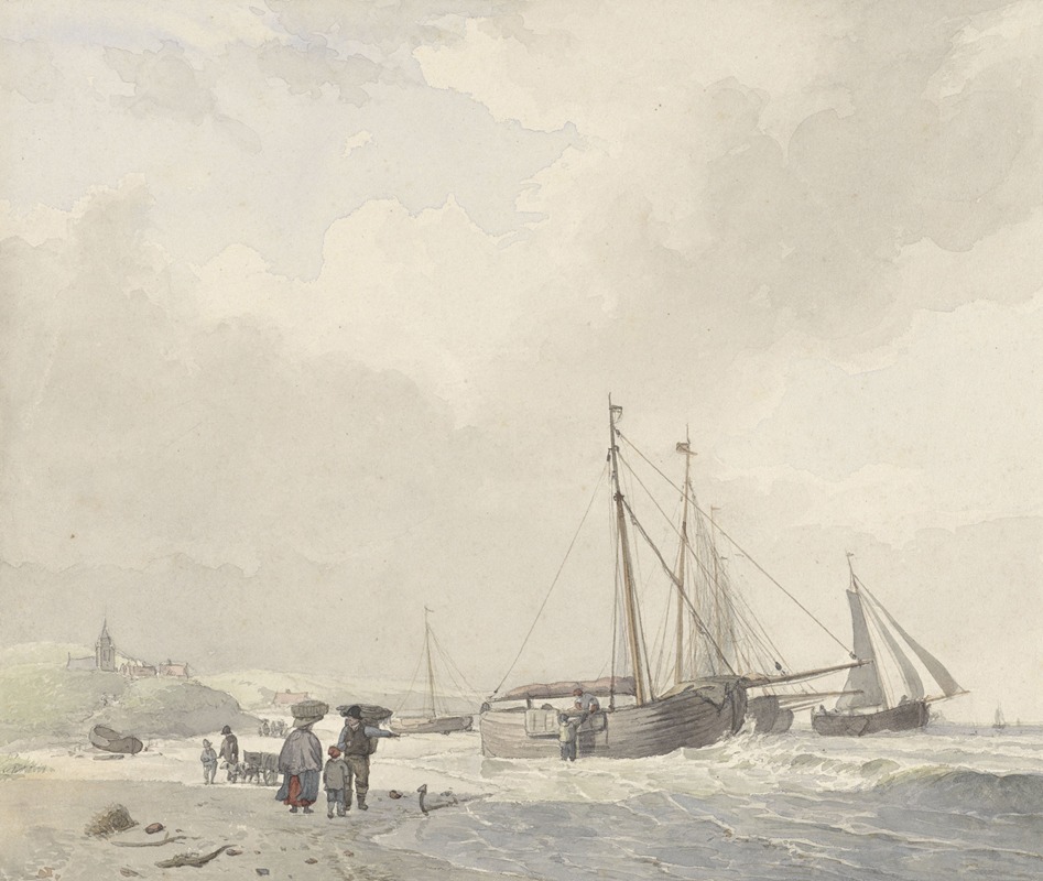 Hendrikus van de Sande Bakhuyzen - Gezicht op het strand bij Scheveningen