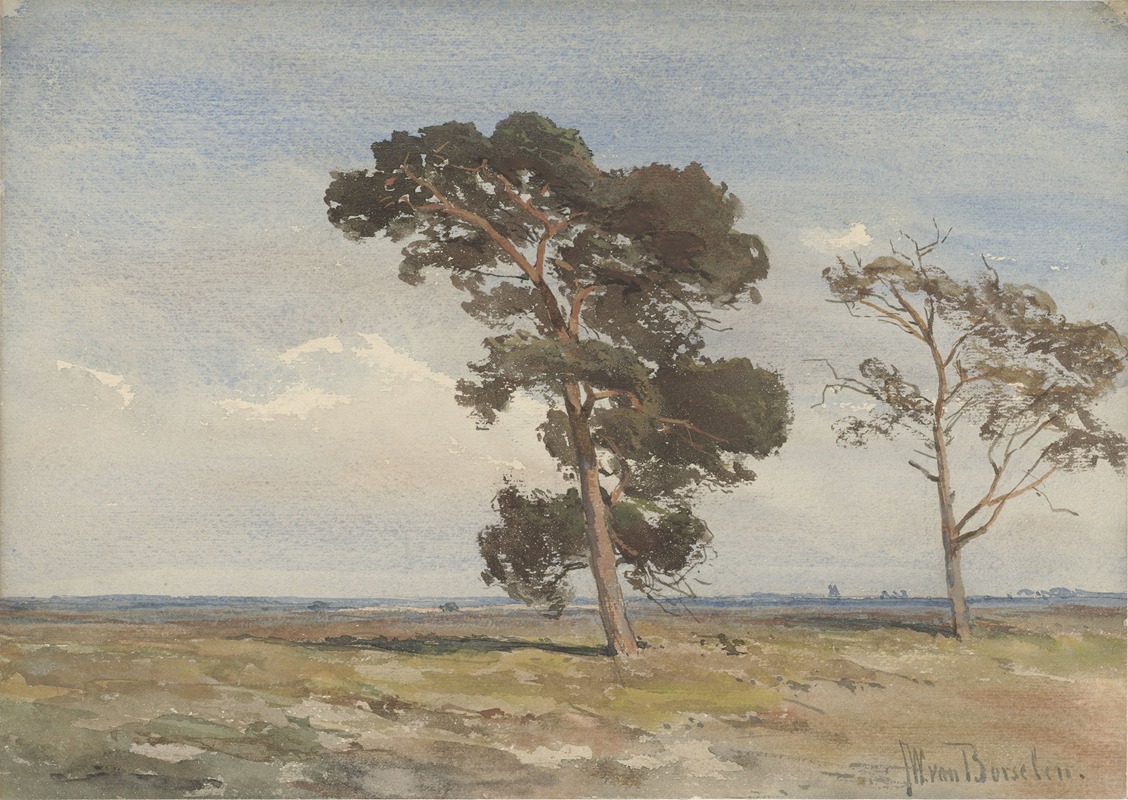 Jan Willem van Borselen - Gezicht op de heide met twee bomen