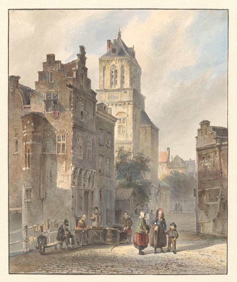 Johannes Bosboom - Gezicht op het stadhuis van Delft