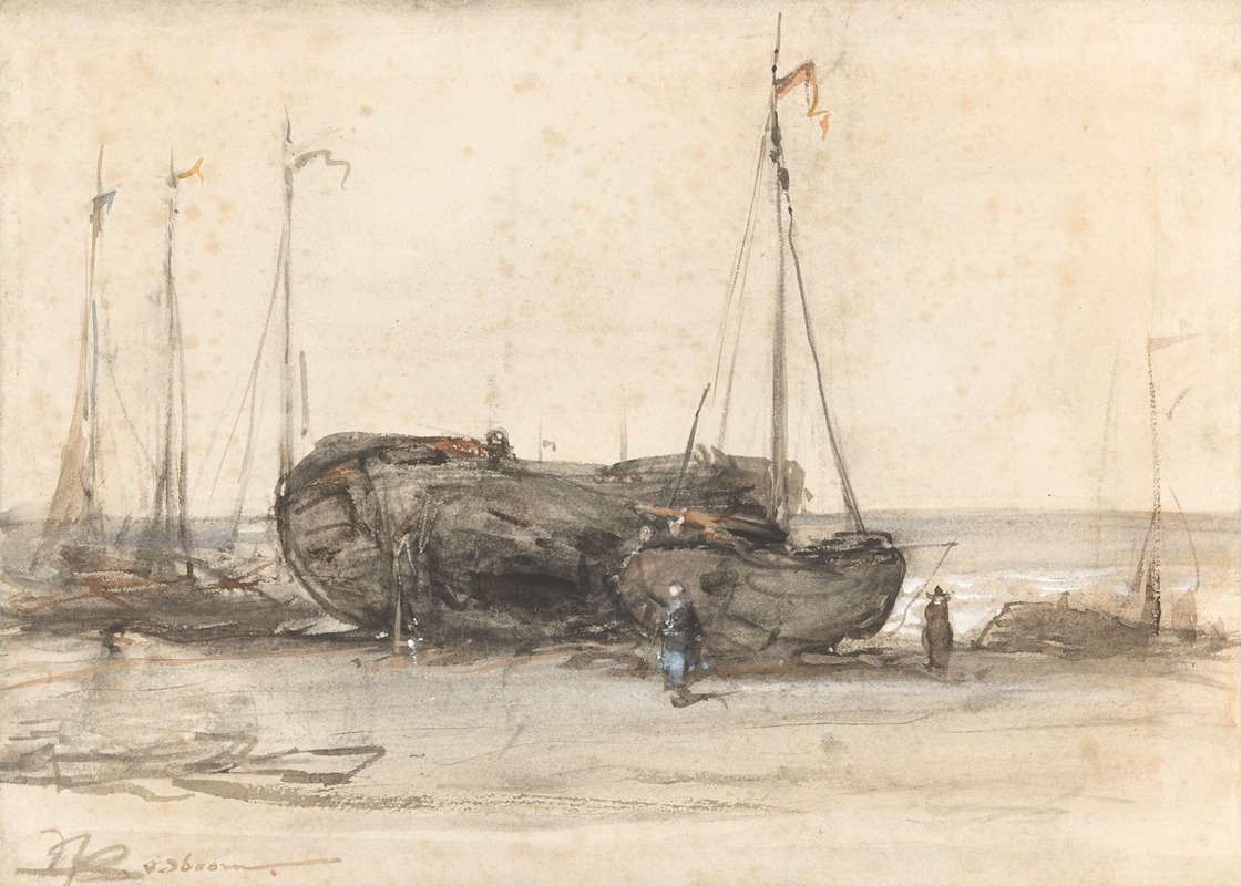 Johannes Bosboom - Vissersboten op het strand van Scheveningen