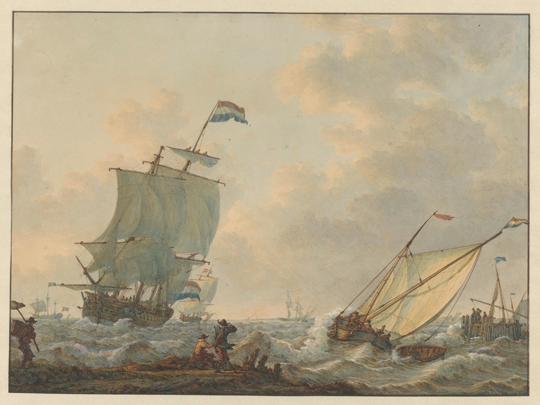 Johannes Christiaan Schotel - Zeilschepen op woelig water