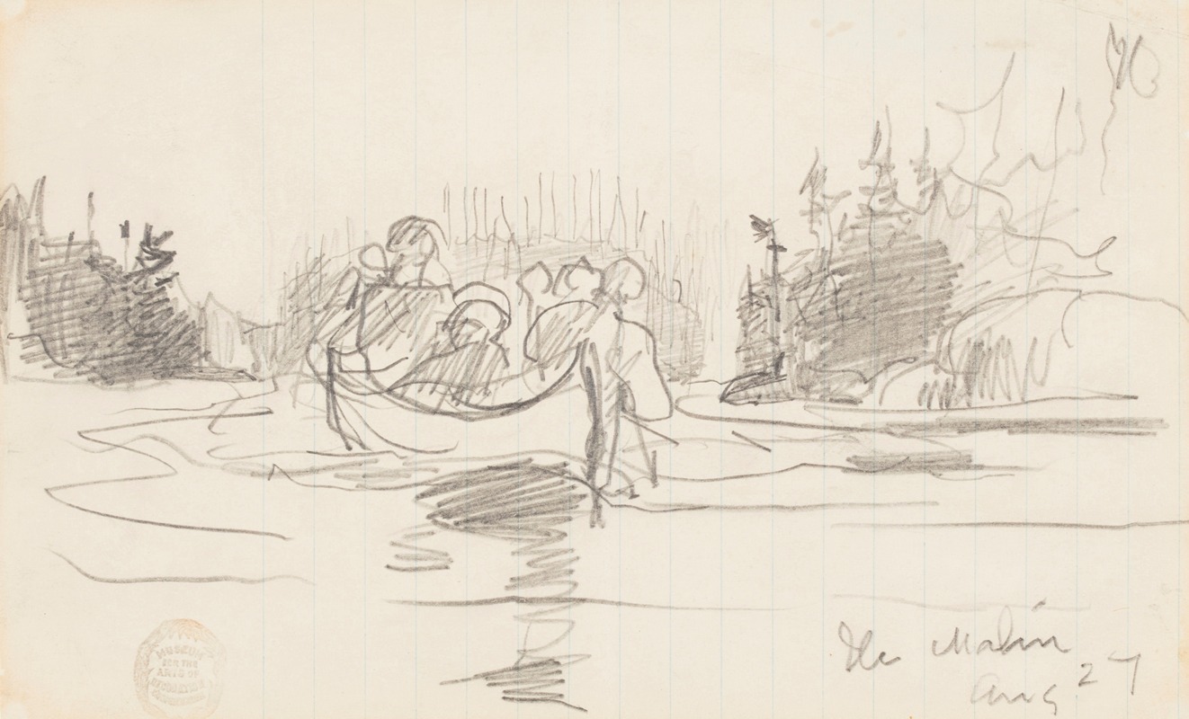 Winslow Homer - Canoe with Three Men, Ile Maligne, Quebec