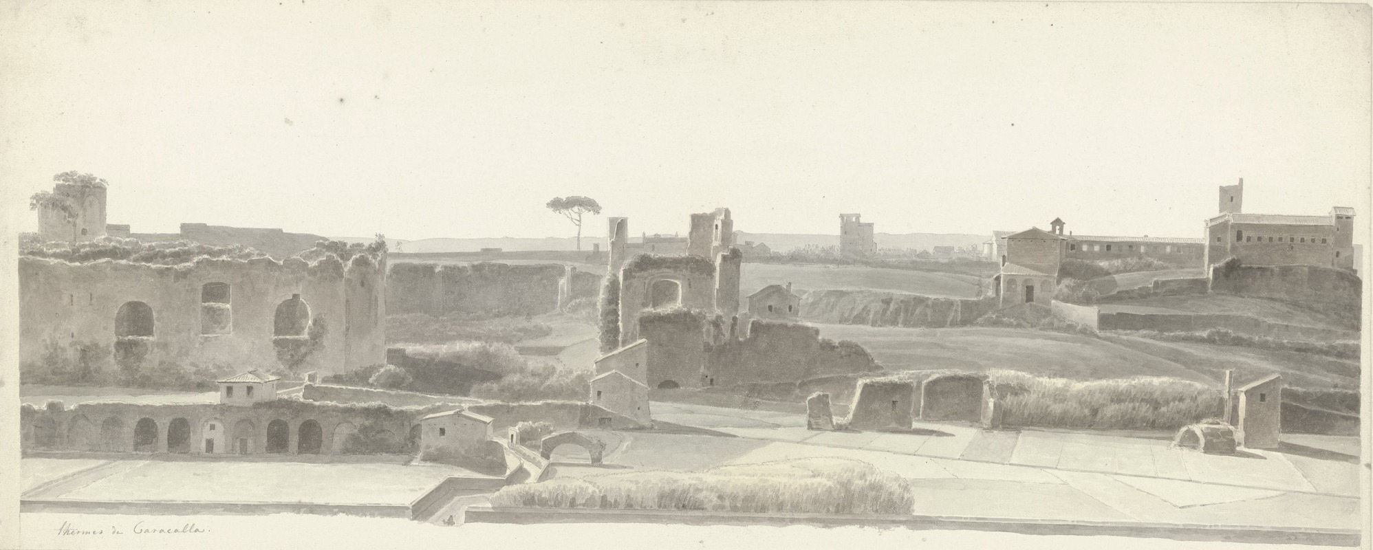 Josephus Augustus Knip - The Baths of Caracalla and Three Capitals from the Villa Mattei in Rome