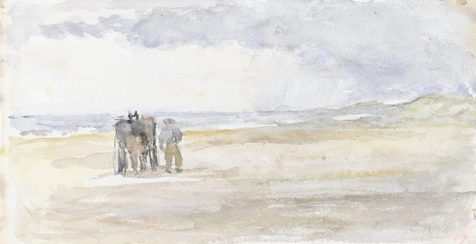 Jozef Israëls - Man met paard en wagen op het strand