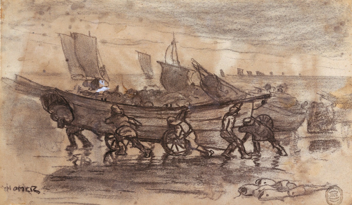 Winslow Homer - Fishermen Beaching a Dory, Cullercoats, England