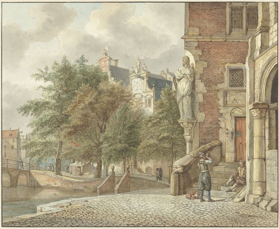 Reinier Vinkeles - Gezicht op een stadsgracht after Jan van der Heyden