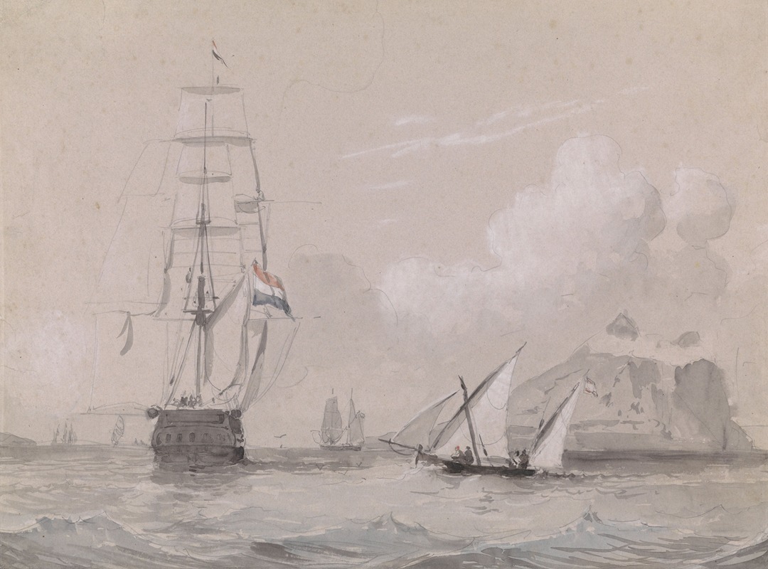 Willem Anthonie van Deventer - Hollands zeilschip voor de kust van Gibraltar