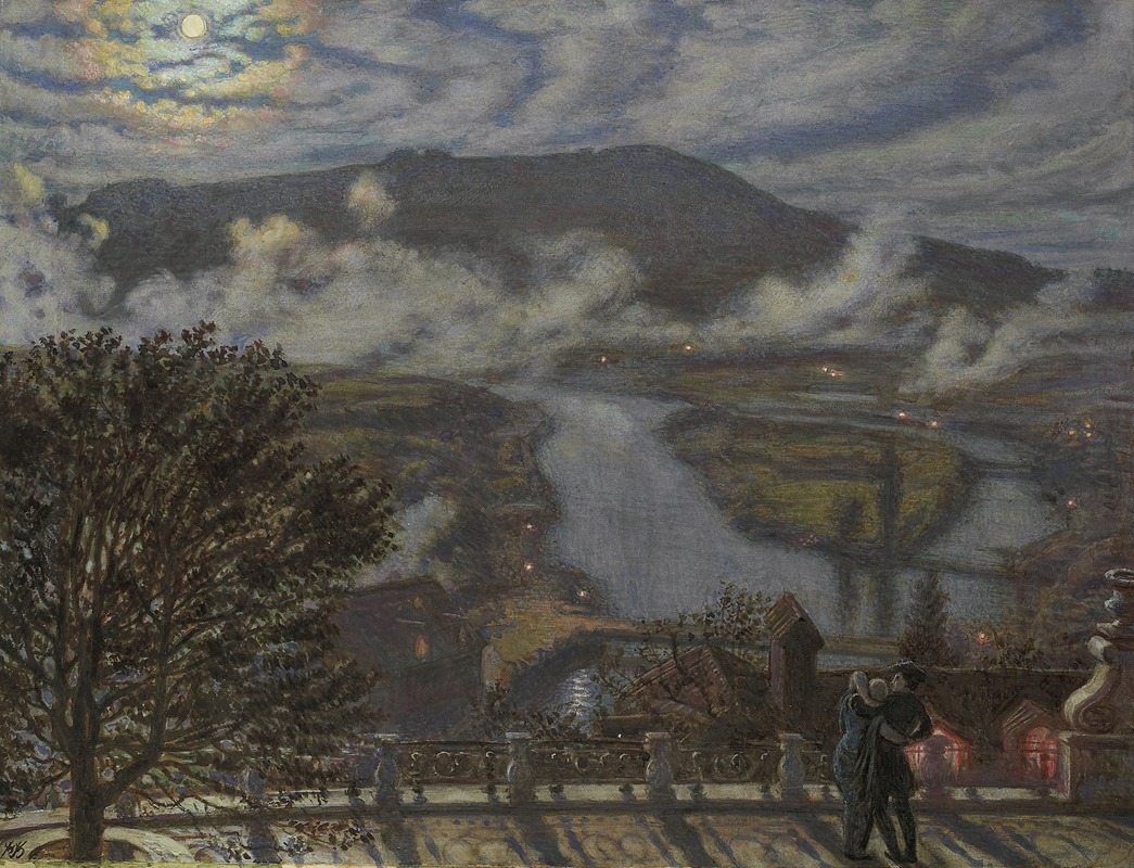 William Holman Hunt - View from a Terrace of a River Landscape at Night