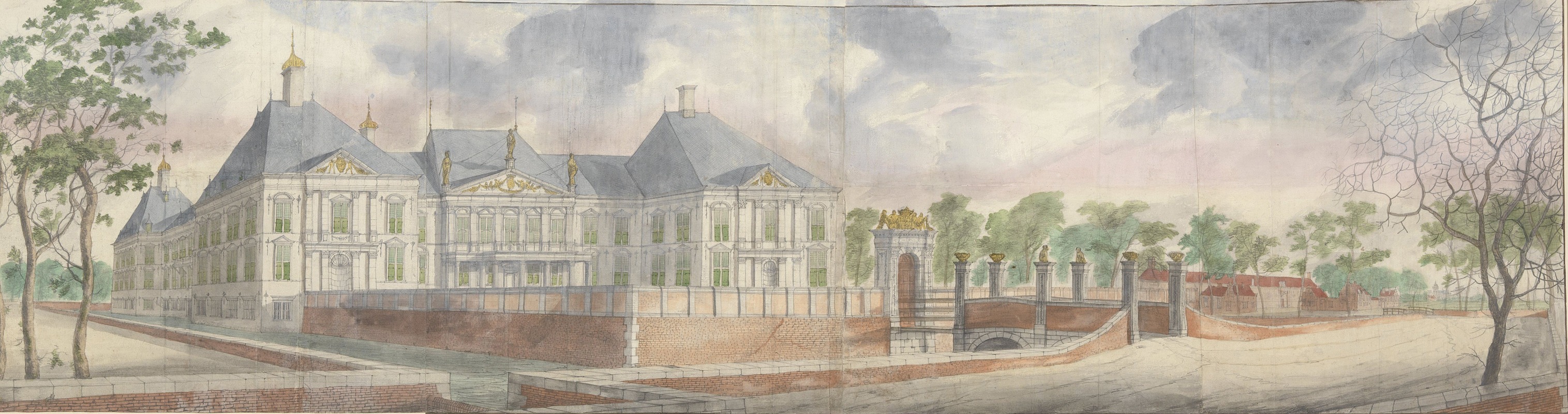 Abraham Beerstraaten - Het Huis te Honselaersdijk en omgeving, over het voorplein te zien