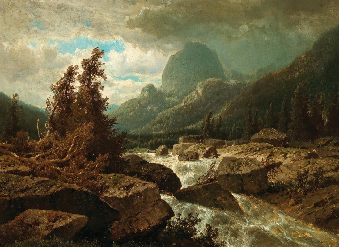 Adolf Chwala - A View of lake Hintersee (Ramsauer Ache), in the background mount Halskopf