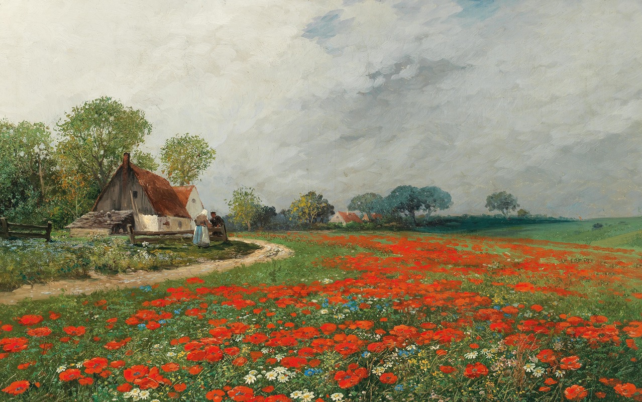 Adolf Kaufmann - A Poppy Field with Daisies