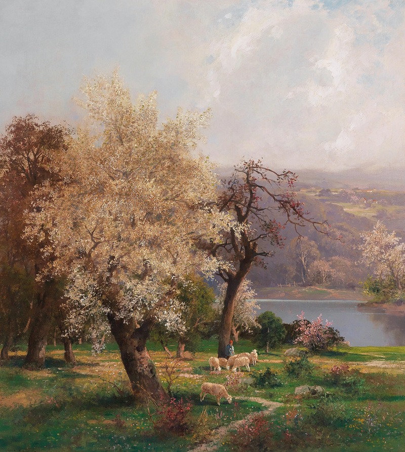 Adolf Kaufmann - A Lake Landscape in Spring