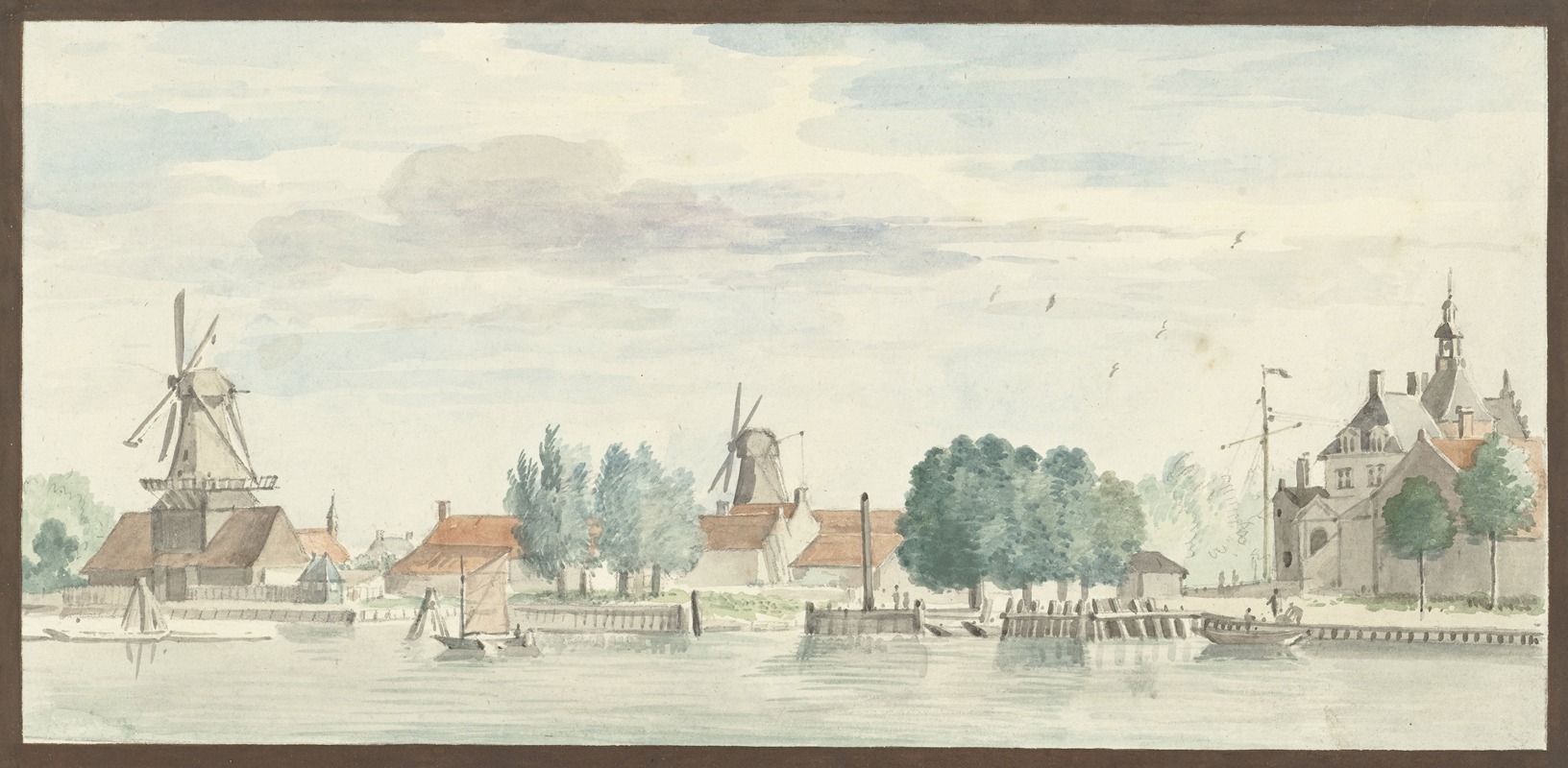 Aert Schouman - Gezicht op Dordrecht met de Rietdijkspoort en windmolens