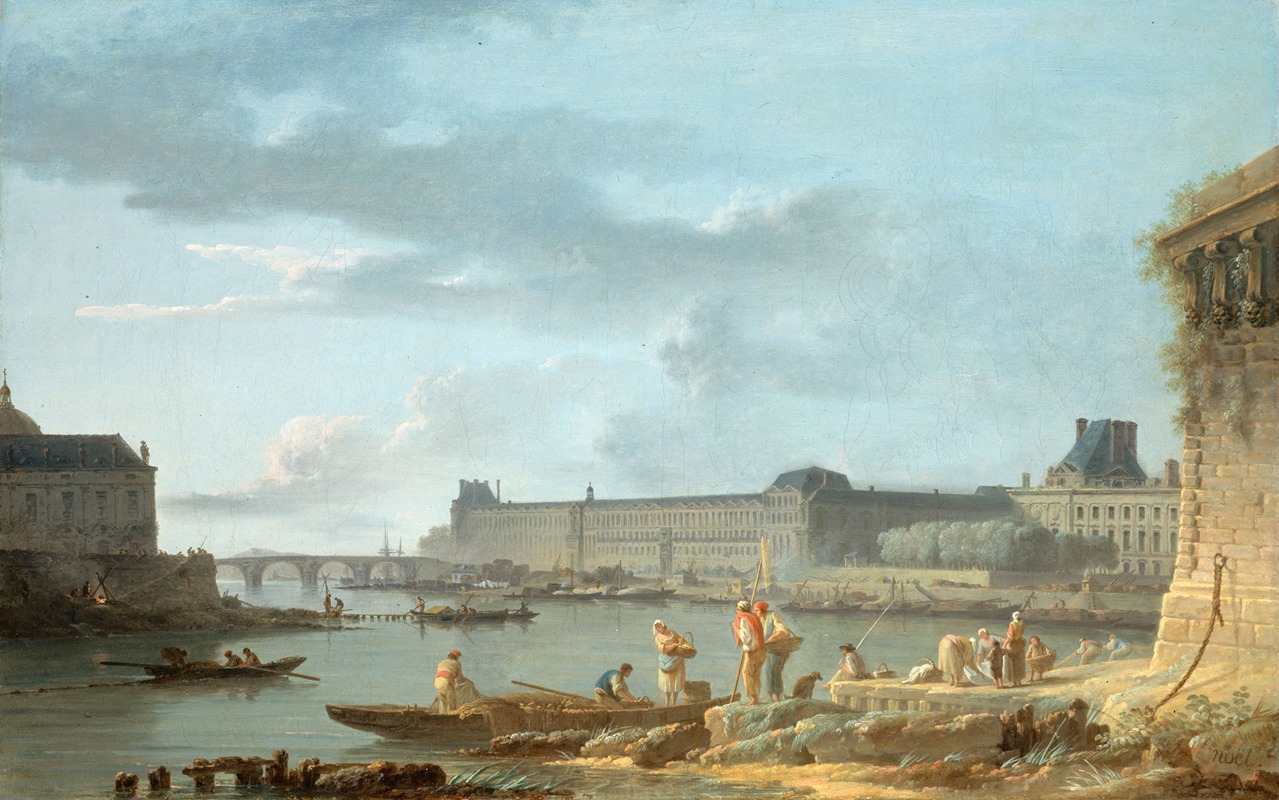 Alexandre-Jean Noël - Le Pont Royal et le Louvre, vus du terre-plein du Pont-Neuf