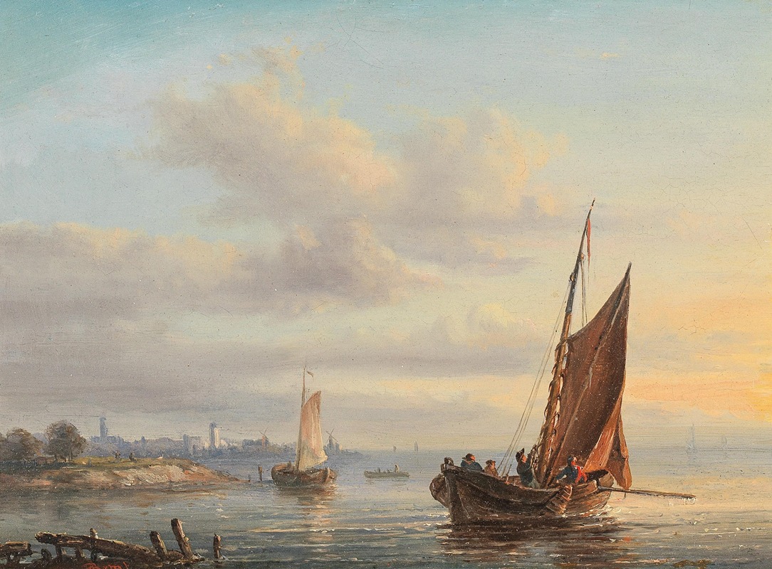 Anthon Hermanus Adrianus Sem - Sail Boats before a Dutch Coast