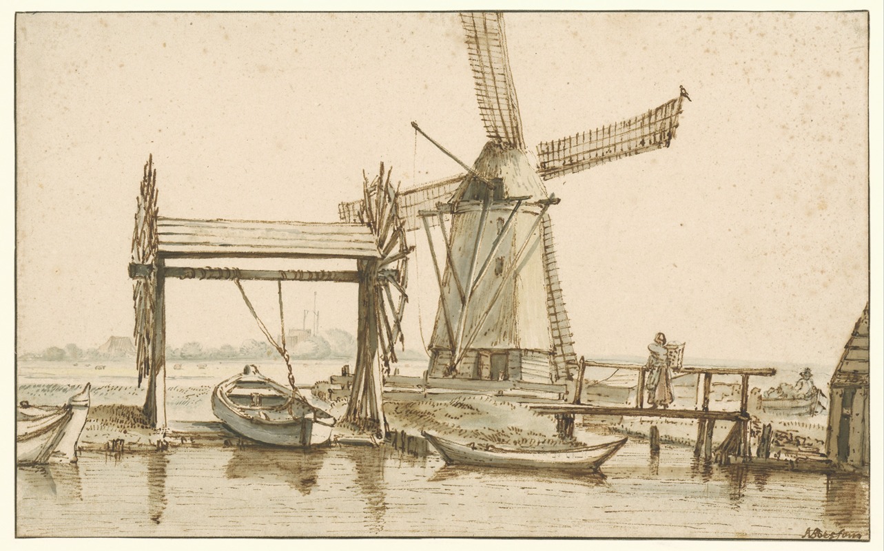Anthonie van Borssom - Overhaal en een molen buiten Amsterdam