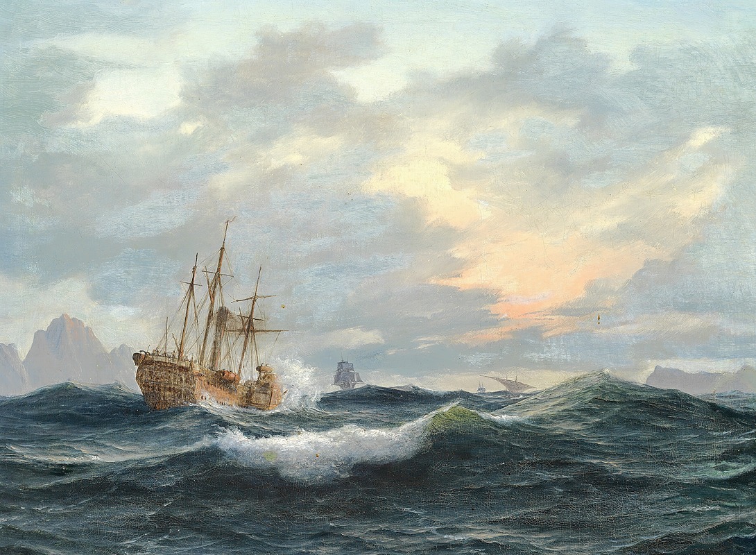 Anton Melbye - En hjuldamper og andre skibe på havet