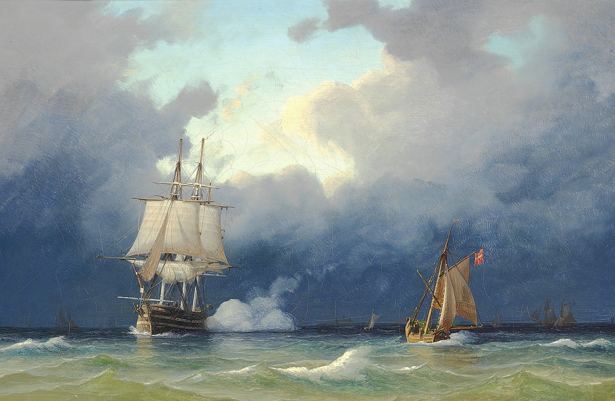Anton Melbye - Skibe på havet, optrækkende uvejr