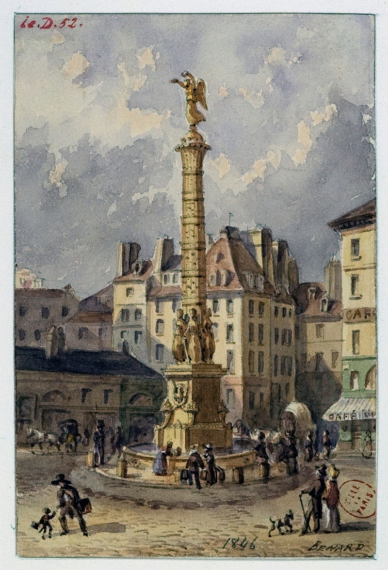 Auguste-Sébastien Bénard - La place du Châtelet et la fontaine des Palmiers.