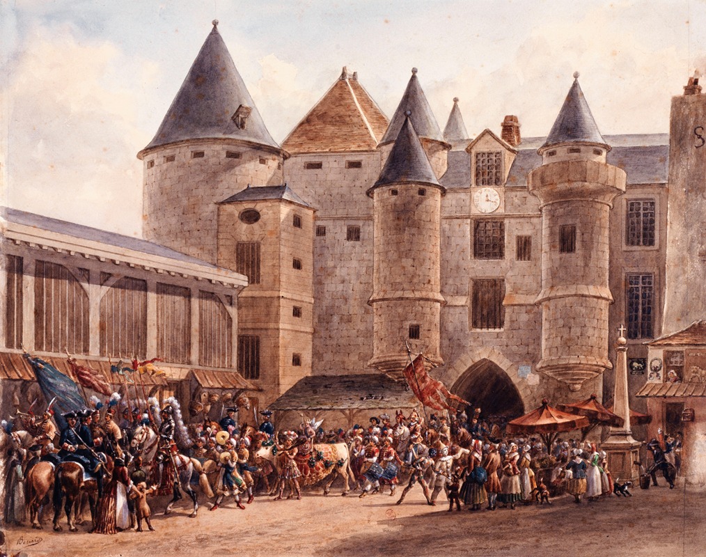 Auguste-Sébastien Bénard - Le bœuf gras devant le Grand Châtelet, un jour de Carnaval