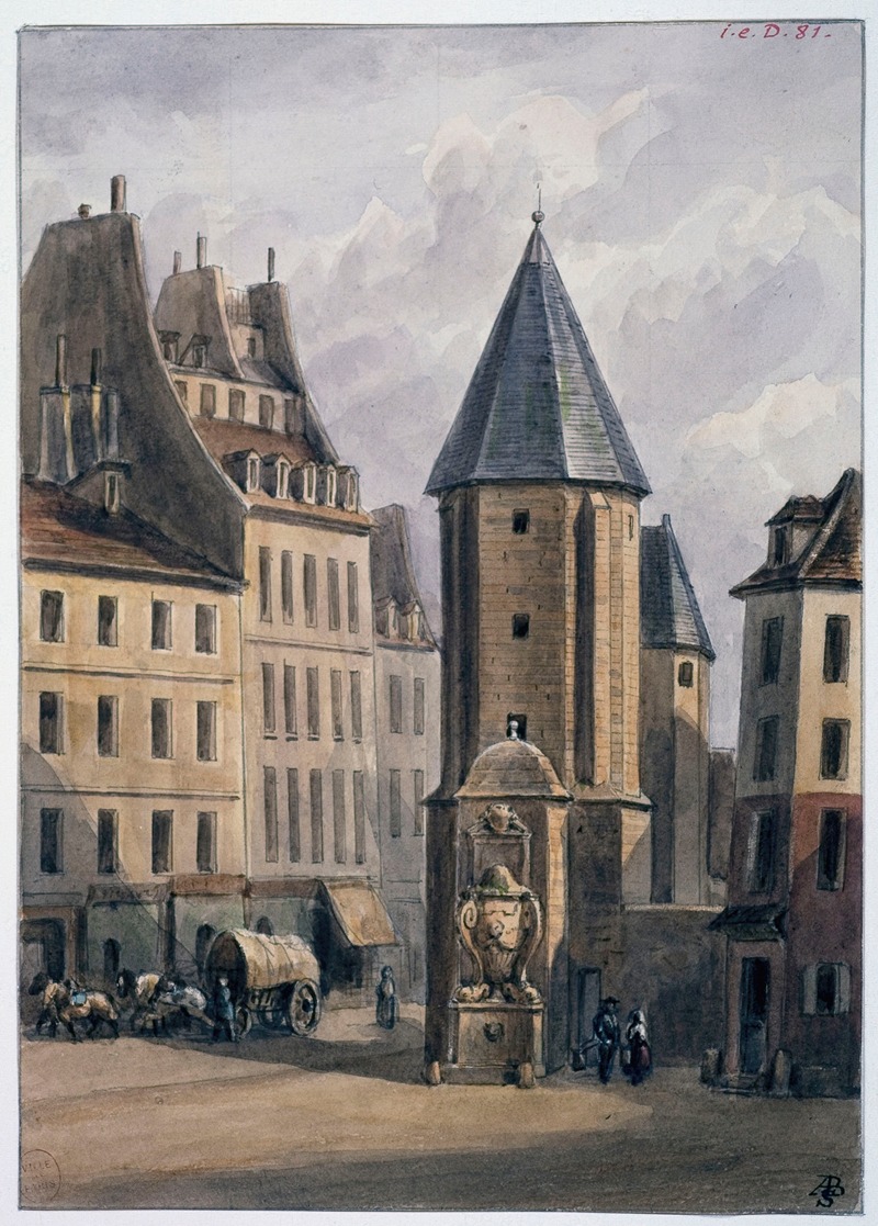 Auguste-Sébastien Bénard - Tour d’Alexandre, restes de l’abbaye Saint Victor (Tour d’angle des bâtiments abbatiaux).