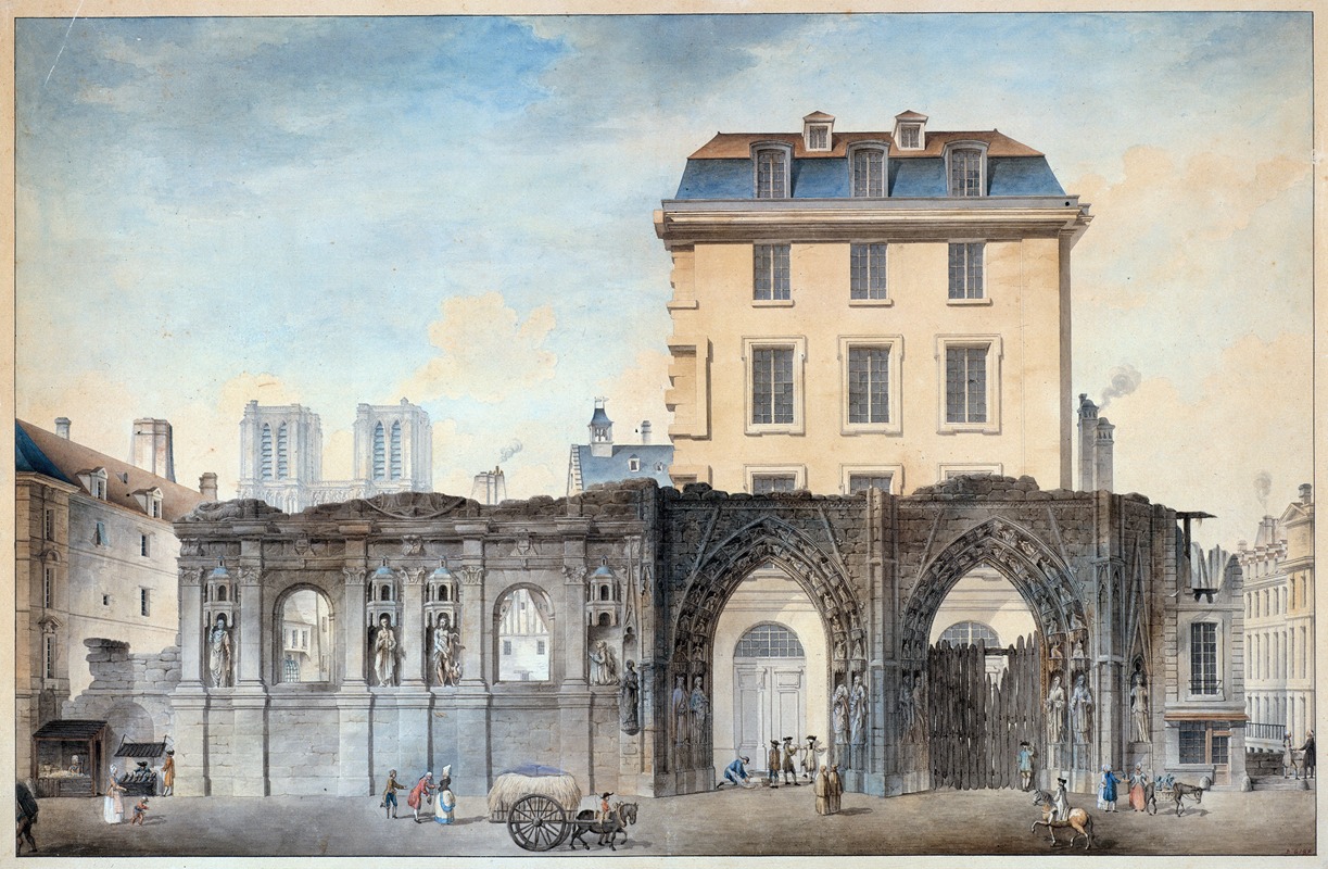 Auguste-Sébastien Bénard - Vue de l’ancienne façade de l’Hôtel-Dieu après l’incendie de1772