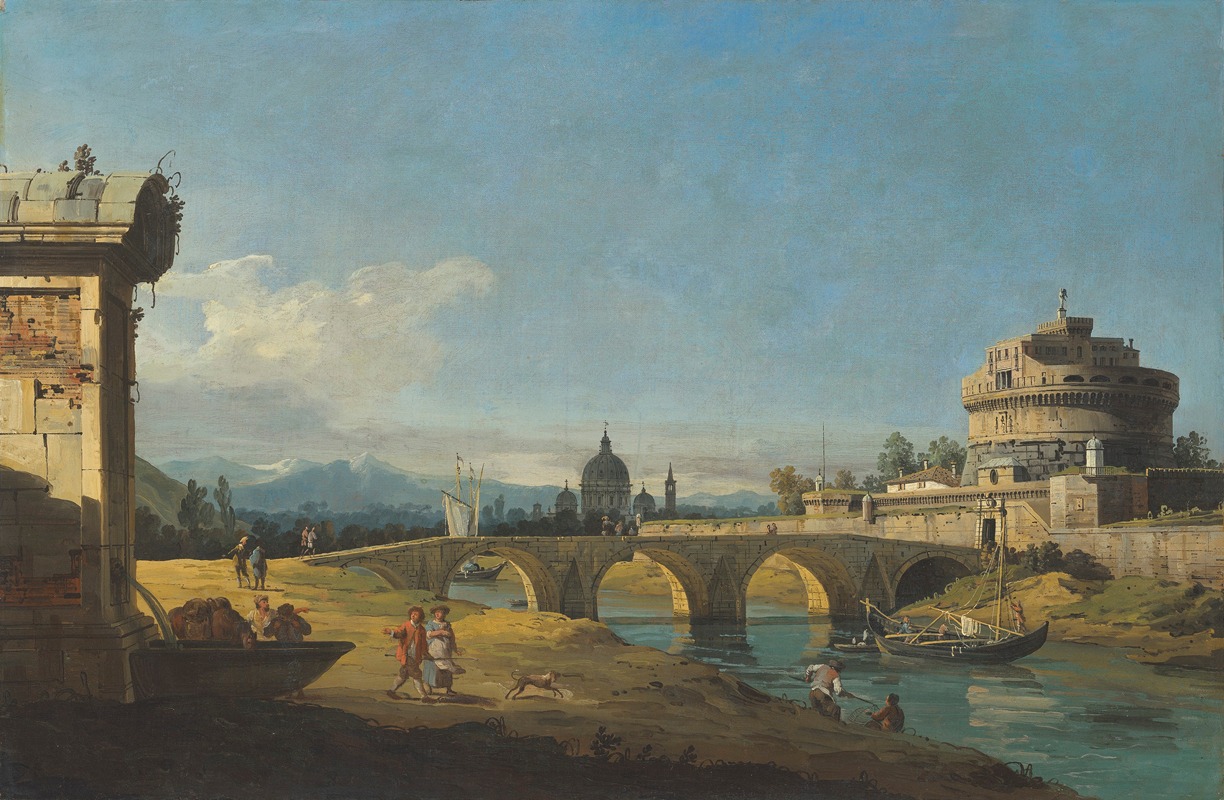 Bernardo Bellotto - Capriccio with Roman monuments, including the Castel Sant’Angelo and Saint Peter’s